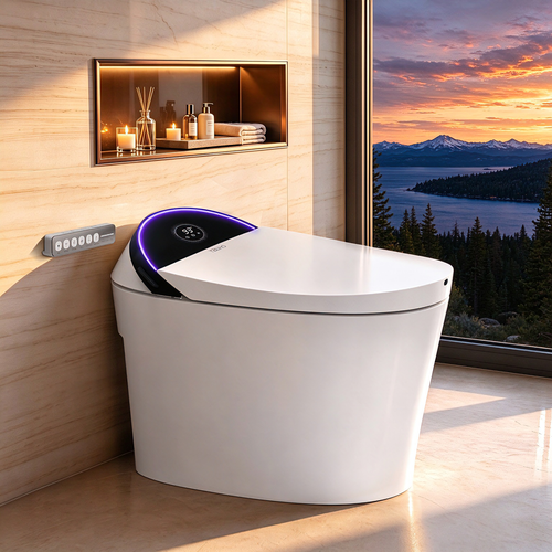 TECHO Elite A02,Tank-Fed Smart Toilet with Bidet, Laser Sensing Auto Lid and Hand-Wave Seat Control, Foam Shield, Instant Warm Water, Heated Seat, Dryer, Remote
